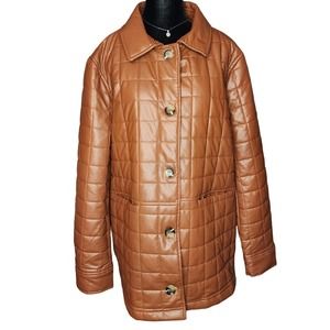 Sam Edelman NWOT XL Cognac Brown Faux zlesther Womans Quilted Pattern Jacket